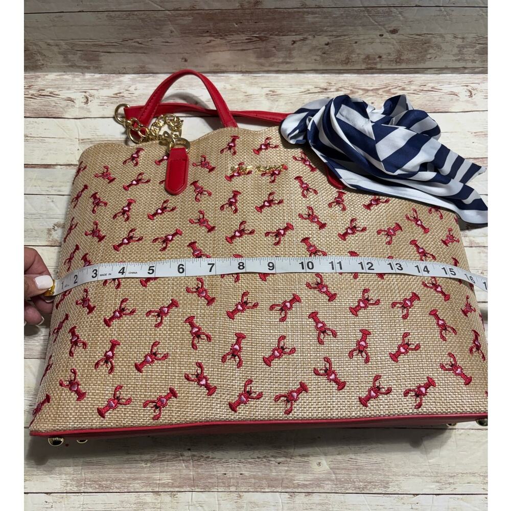 Betsey Johnson Woven Straw Tote Bag Lobster Nantucket Cap Code Summer Red NWT - Picture 9 of 9